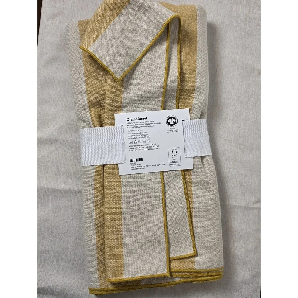 Crate And Barrel Table RunnerMERCERRUNNERCAMINOORGANIC COTTON  18X120 Yellow